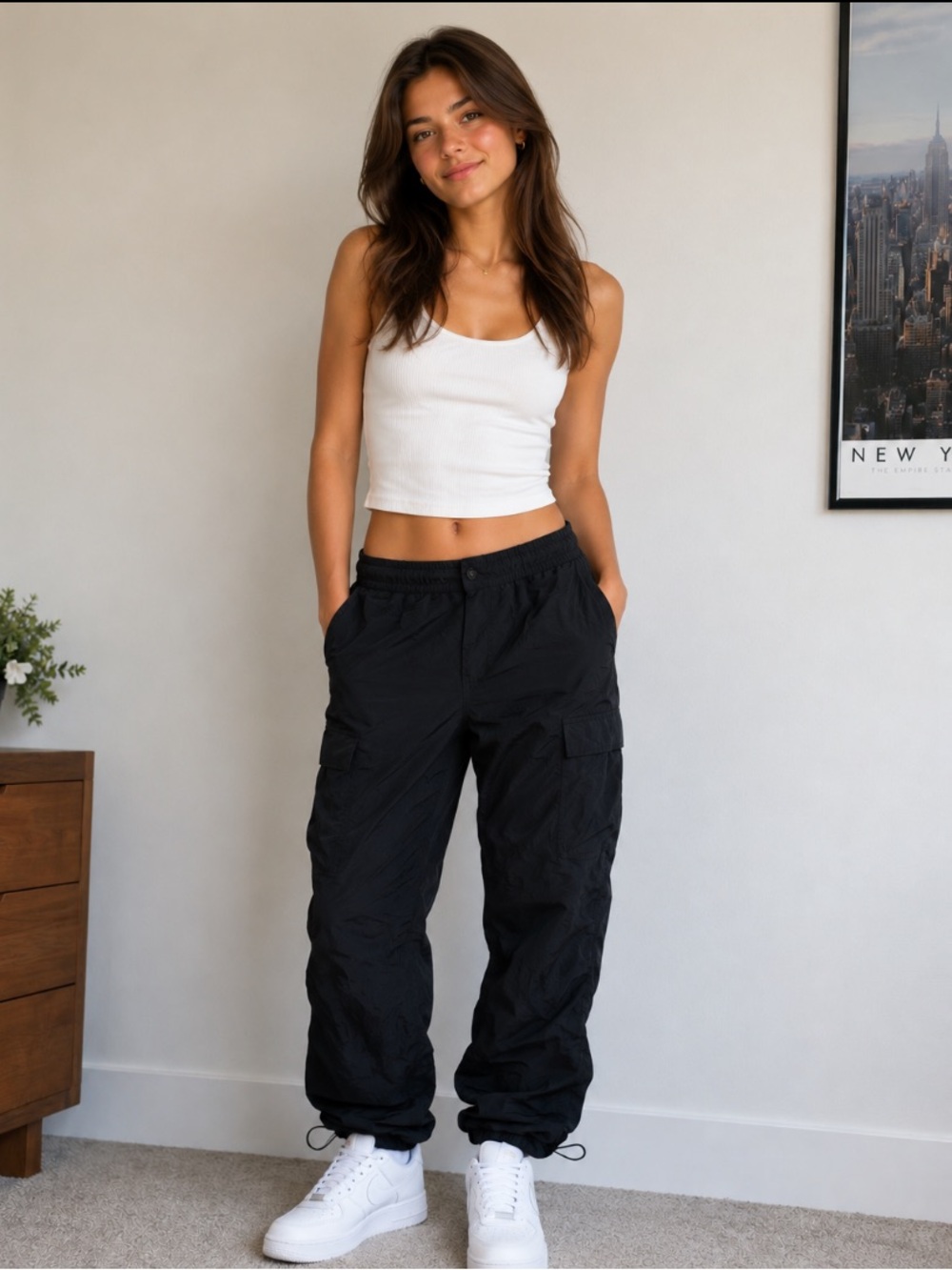 American Eagle Black Nylon Cinch adjustable side adjustable leg Cargo pant small